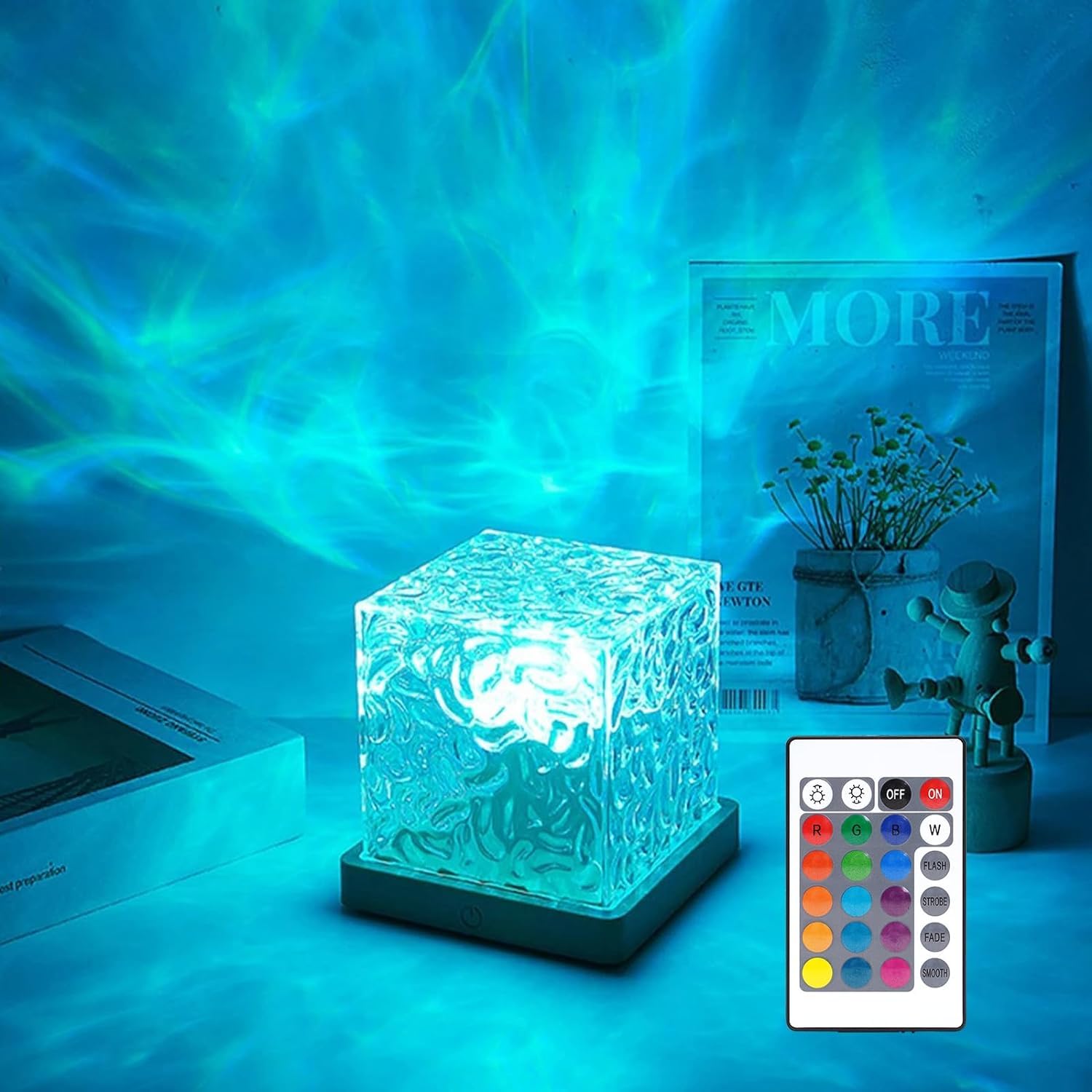 Ocean Wave Projector Night Light – 16-Color LED Water Ripple Lamp with Remote Control, Gradual Rotating Underwater Effect, Perfect for Kids, Adults, Bedroom, Relaxation & Home Décor