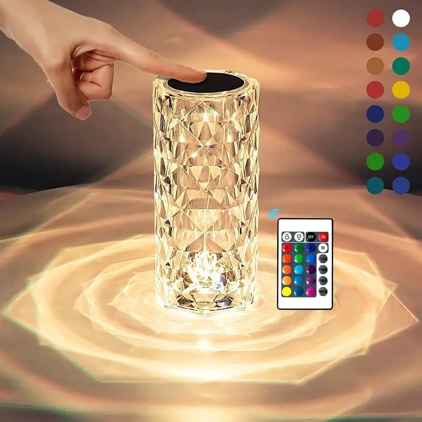 Crystal Lamp, 16 Color Changing Table Lamp, USB Rechargeable, Touch Control, Night Lamp