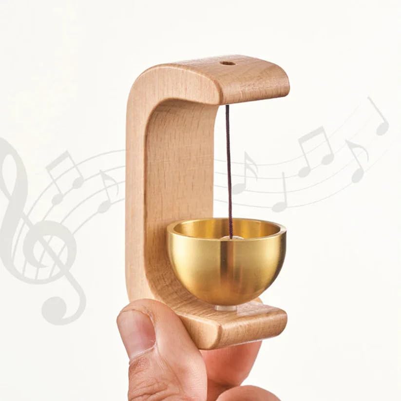 Meditation Desktop Bell, Wooden Stand with Brass Chime Ball, Japanese-Style Mindfulness Tool for Home and Office