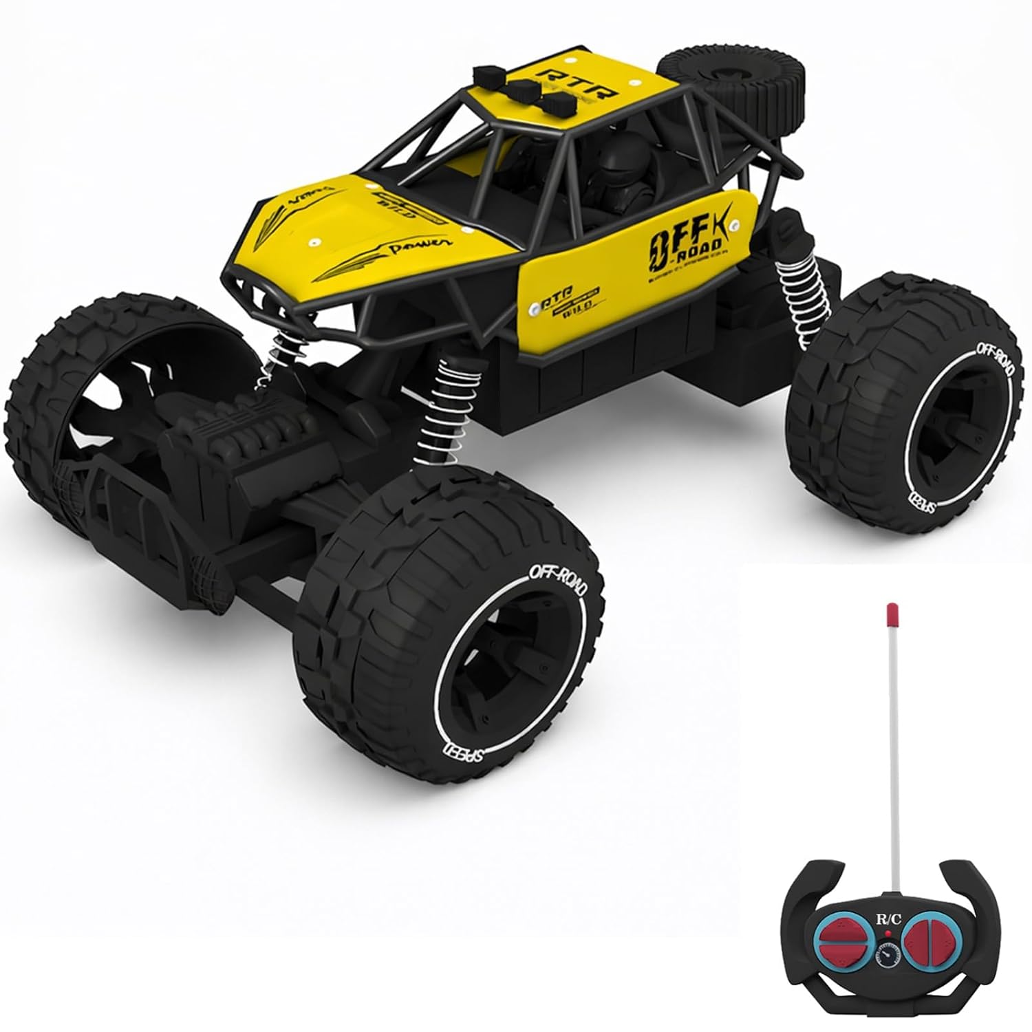 Yellow RC Car Rock Crawler Remote Control Car 2.4GHz with LED Headlight, Rechargeable Battery High Speed Off Road RC Car, Monster Truck Toy for Kids 7-14 Years | Birthday Gift for Boys & Girls