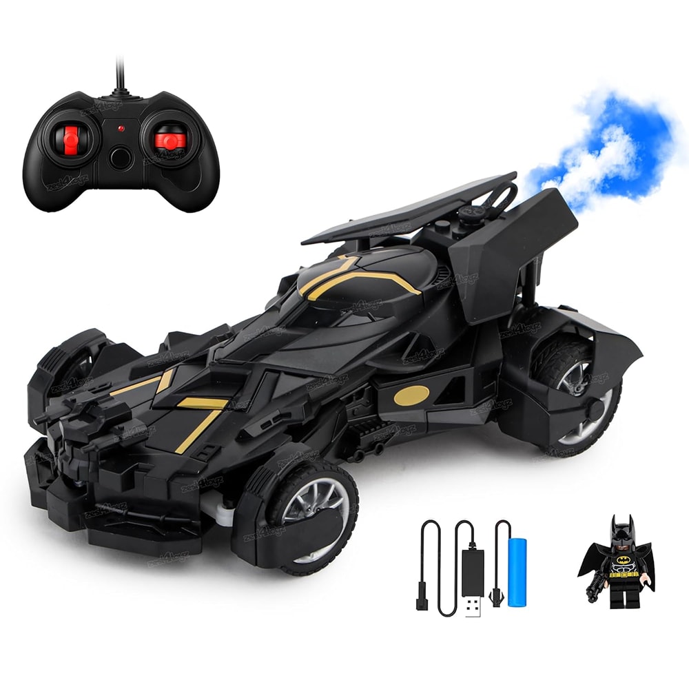 Zest 4 Toyz Remote Control Car for Kids with Mist Spray Action Flashing Lights 10 Feet Range Rechargeable RC Car for Boys and Girls 3 Years+ (Black)
