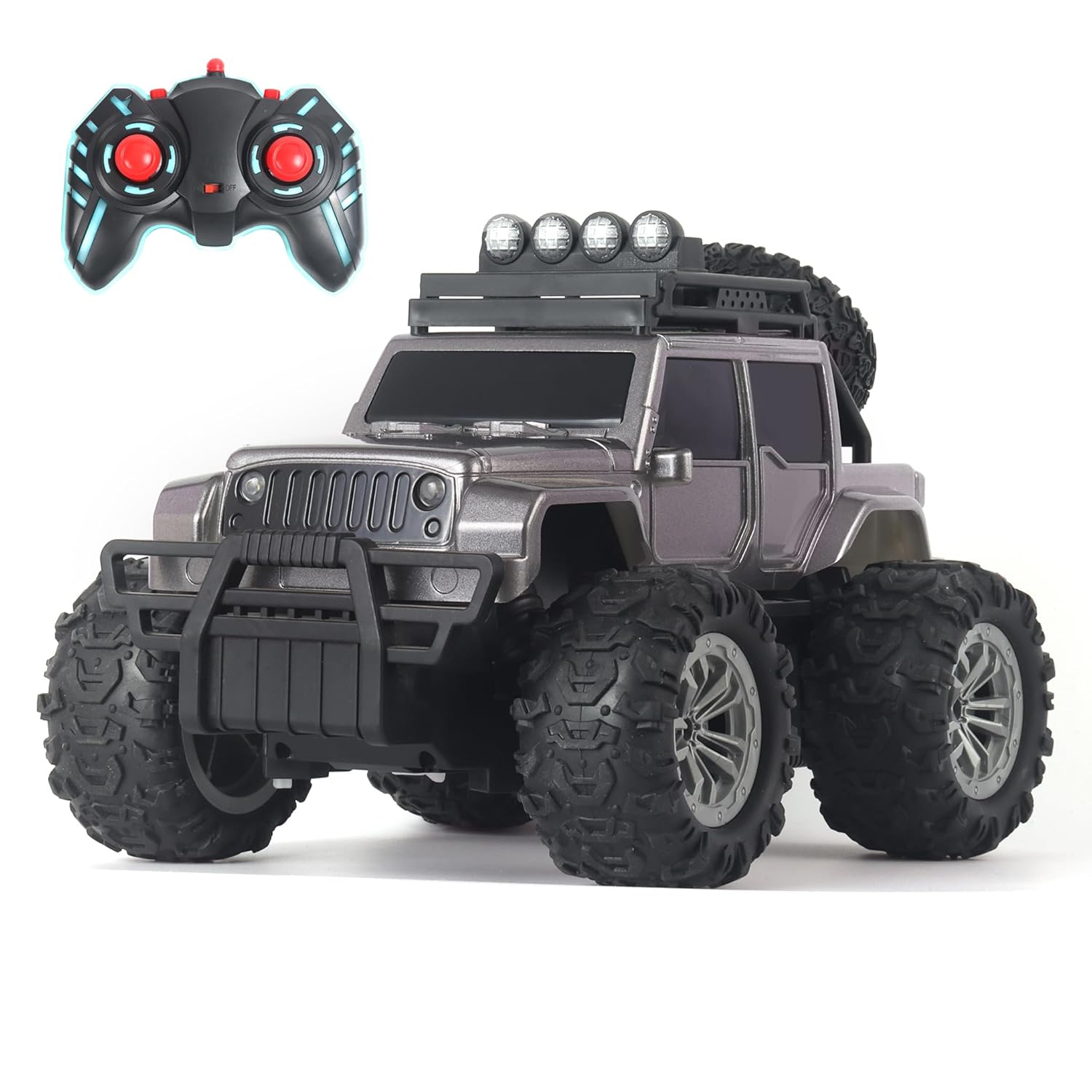 popsugar Off Roader Rechargeable Remote Control Car | RC Car Monster Truck | 4 Headlight Modes | Lithium Battery | C-Type Charging | 2.4GHz Remote Controller | Made in India, Grey