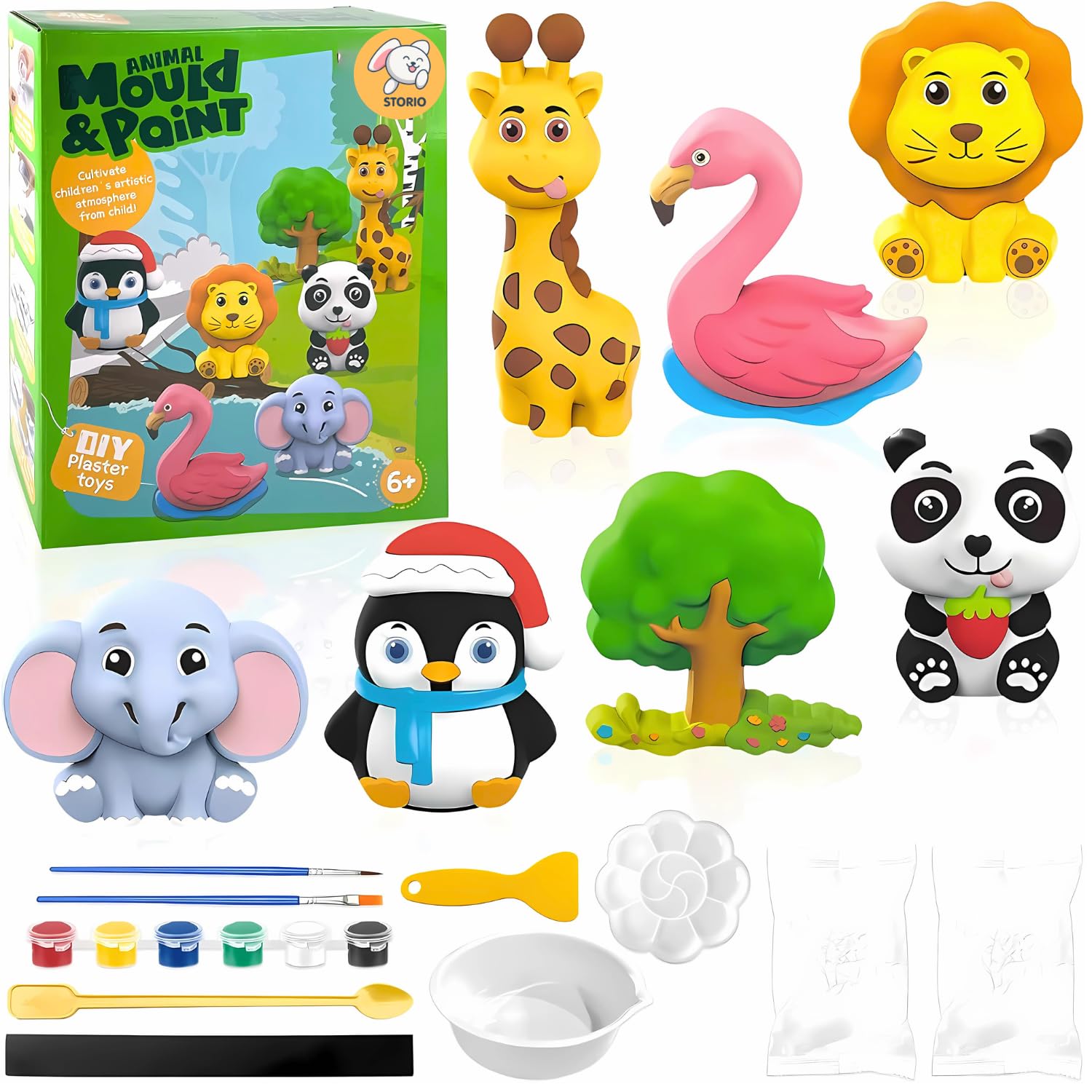 Storio Toys DIY Mould & Paint Craft Kit - Animal Kingdom Kids DIY Craft for 5 Years Plaster Figurine Set with Pigments Palette & Mold Painting Art & Craft Set -Gift Toys for 3 to 8 Multicolour