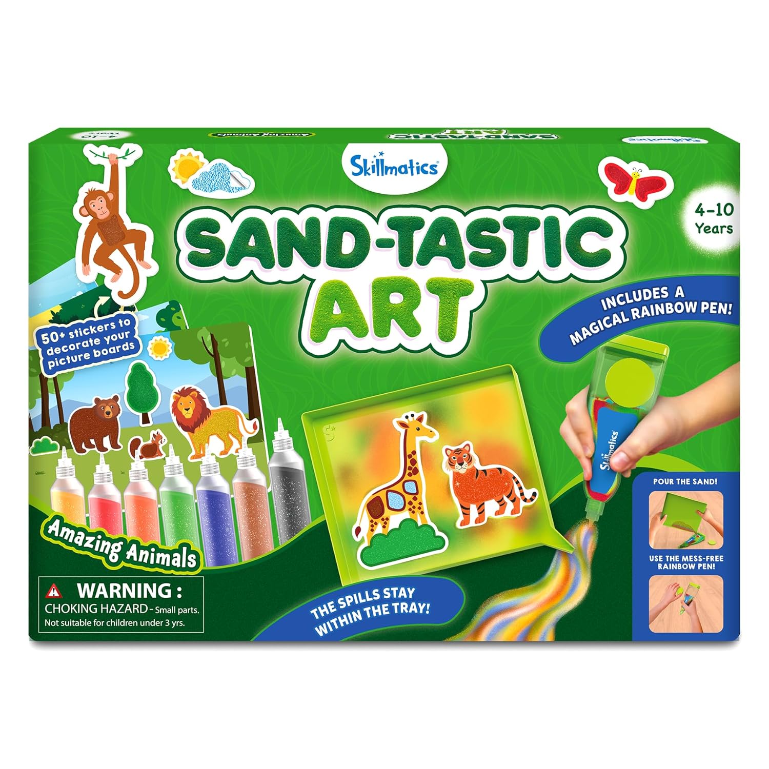 Skillmatics Sand Art Activity - Mess-Controlled DIY Animal Craft Kit with 50+ Colourful Stickers, Creative Arts & Crafts for Kids, Fun Hands-On Activity, Gifts for Ages 4, 5, 6, 7, 8, 9, 10
