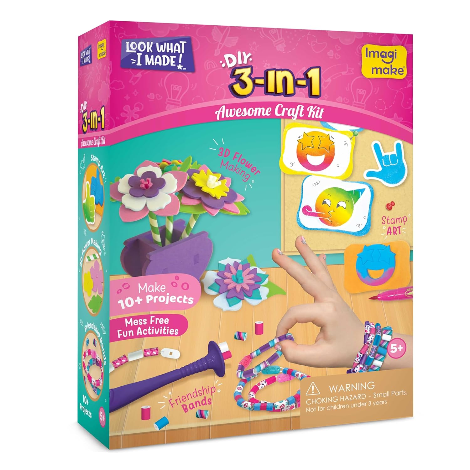 Imagimake 3-in-1 Awesome Craft Kit - Kids Arts and Crafts - Arts and Crafts for Kids Ages 6-8 - 3D Flower Making, Paper Quilling Kit, Stamps - Gifts for 5, 6, 7, 8 Year Old Girls