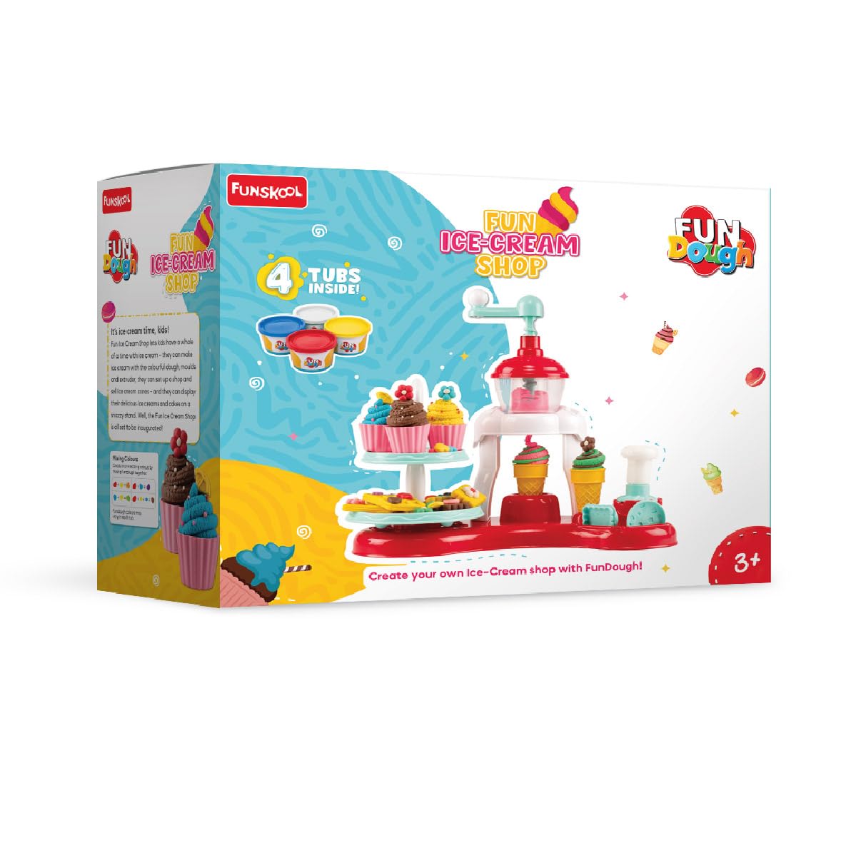 Fundough Funskool Fun Ice Cream Shop, Play Set for Kid, 4 Colorful Tubs of 50g Each (200g Total), Learning, Fun & Engaging Activity, Multicolour, Gift Set for Kids, Age 3+ Years