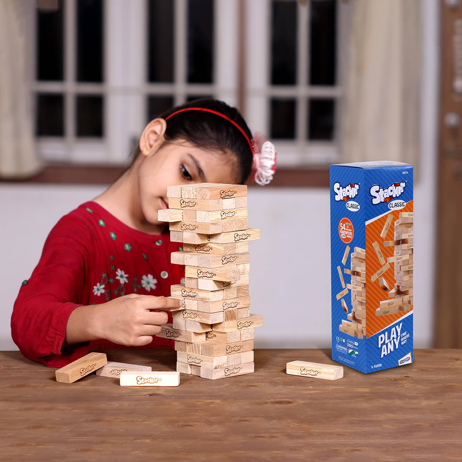 Stackrr Classic Stacking Tumbling Tower Jenga Game for Kids 6+ & Adults