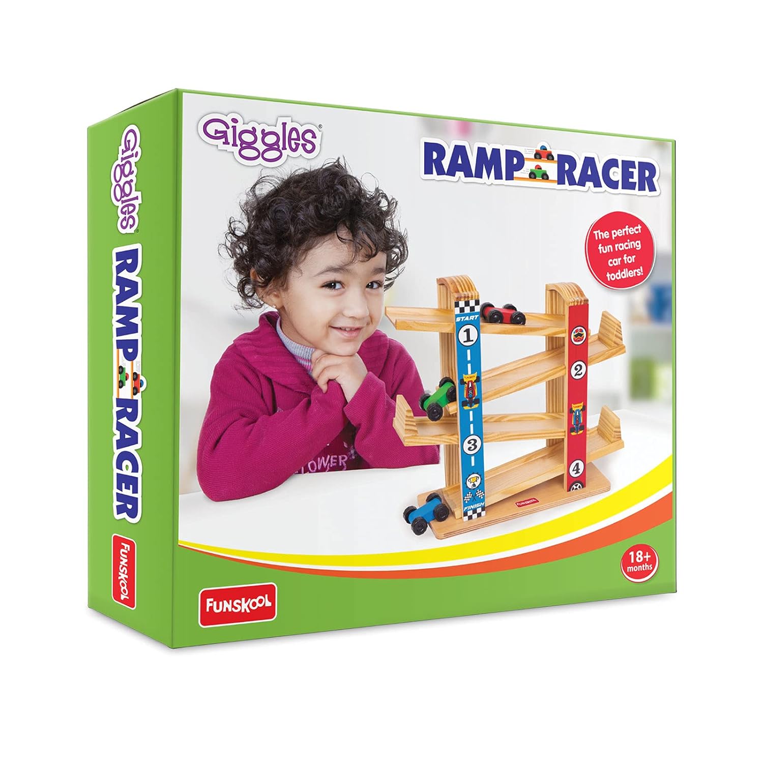 Funskool Wooden Ramp Racer Toy with Mini Cars – Flip N Race Track for Kids (18 Months+)