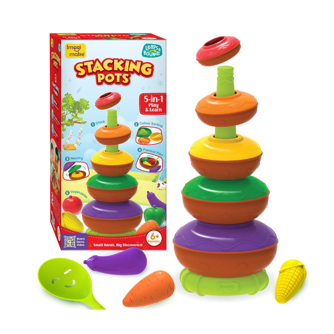 Imagimake Stacking Pots Toys – 5-in-1 Play & Learn Set