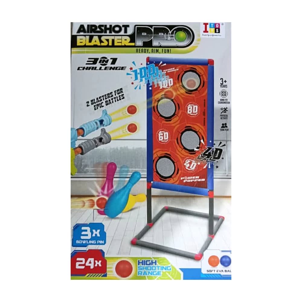 Itoys Airshot Blaster Pro Foam Ball Shooting Game Set for Kids with Targets & Bowling Pins