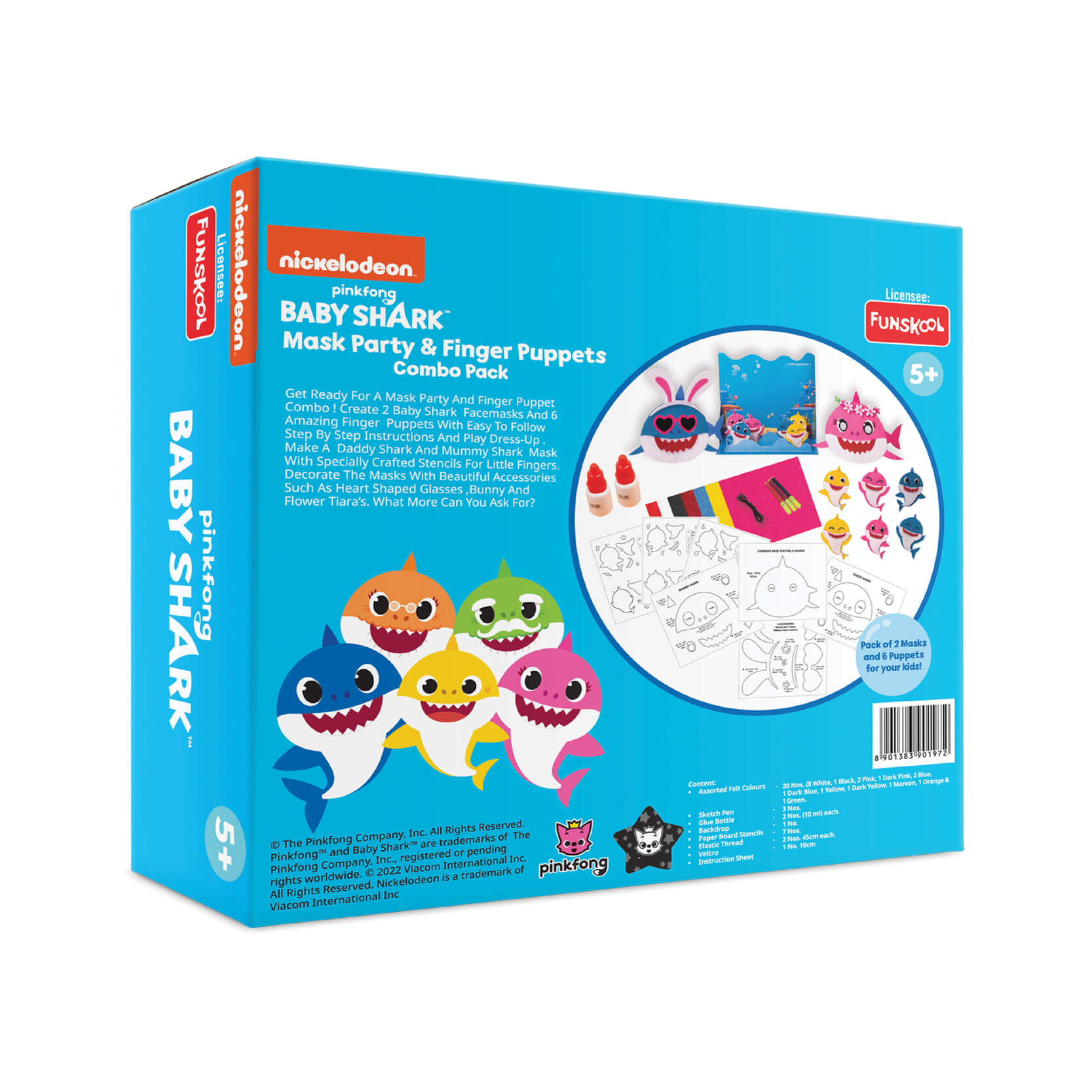 Funskool Handy Crafts Baby Shark Mask Party & Finger Puppets Art & Craft Kit for Kids