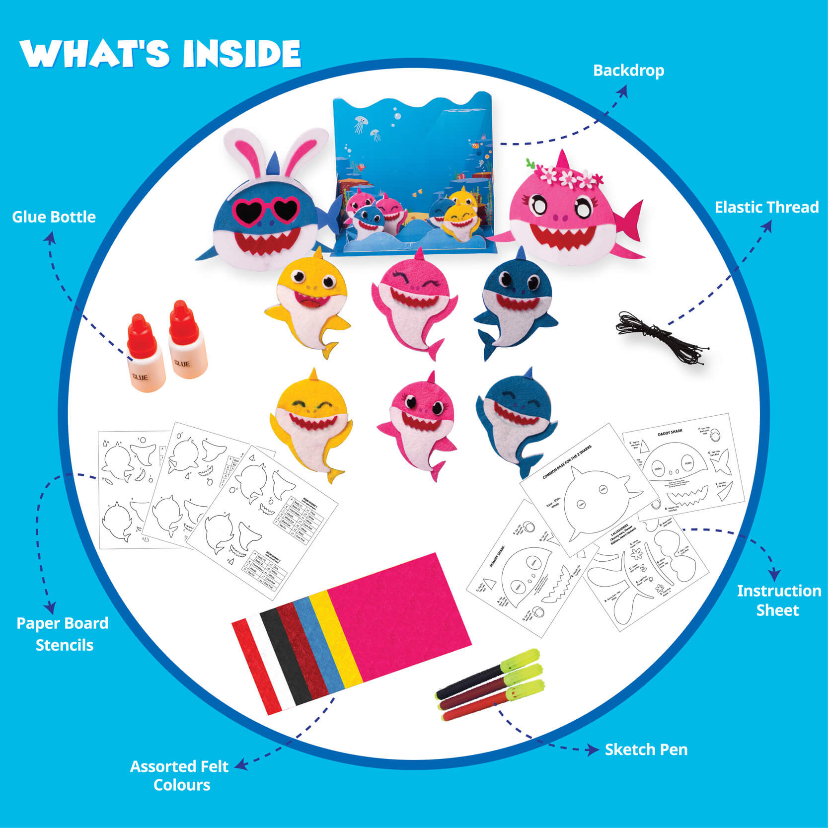 Funskool Handy Crafts Baby Shark Mask Party & Finger Puppets Art & Craft Kit for Kids