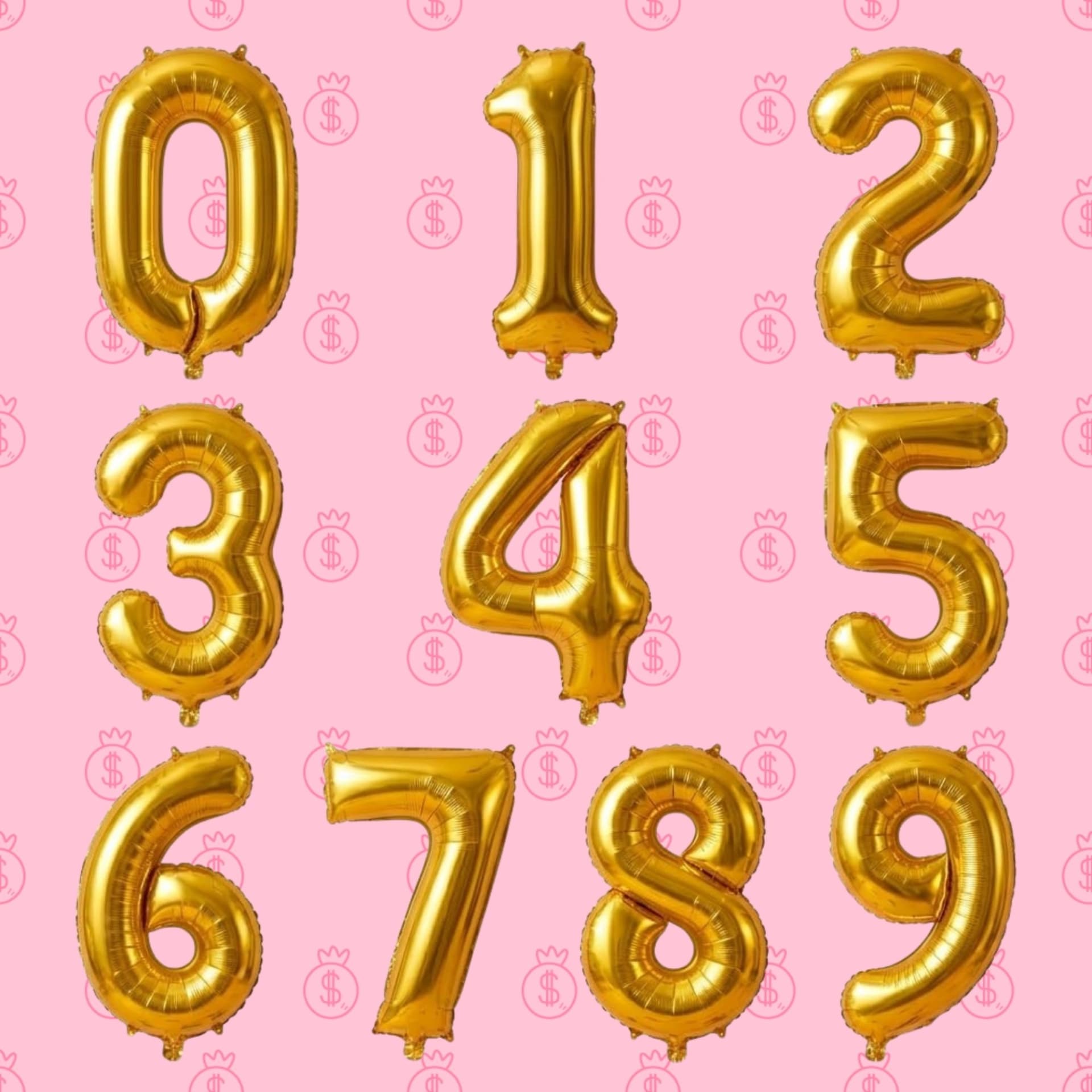 16 Inch 0 to 9 Golden Foil Number Balloons for Birthdays, Anniversaries & Milestone Event Decorations