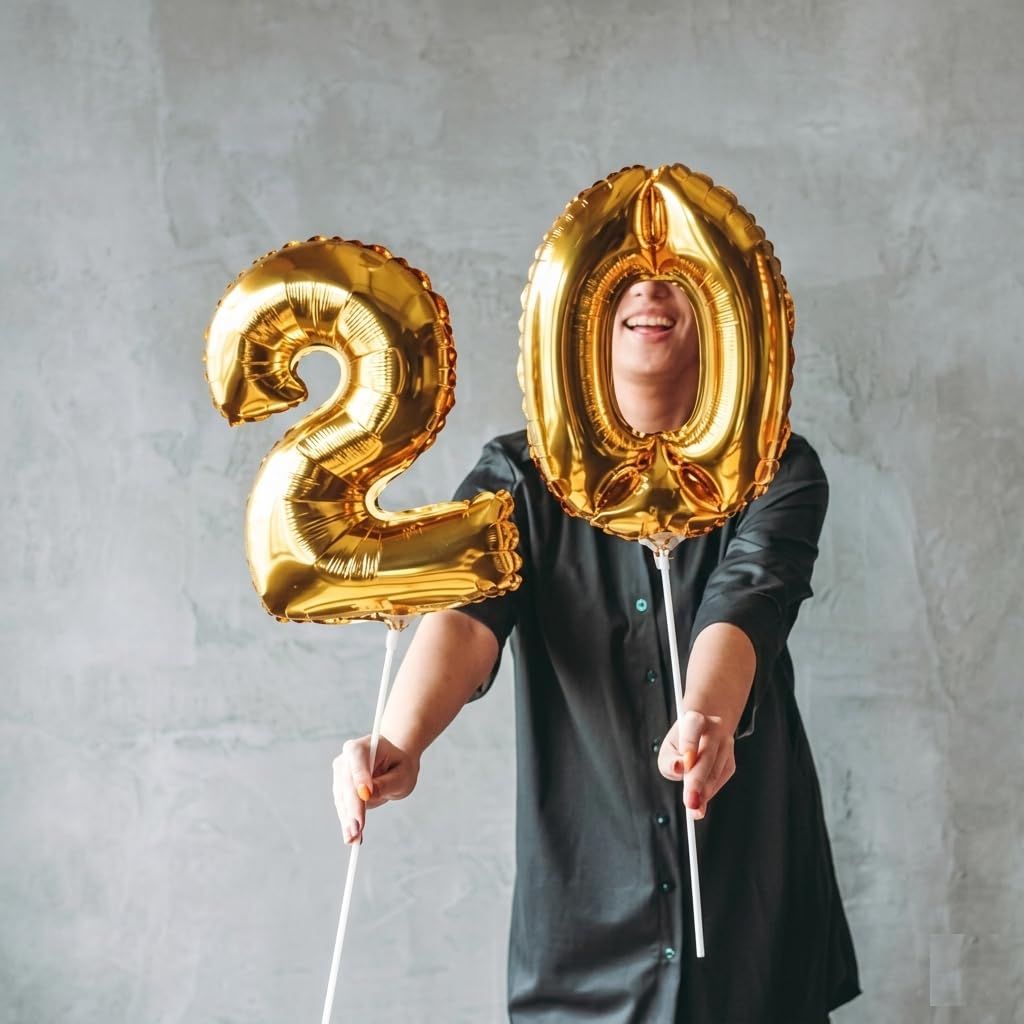16 Inch 0 to 9 Golden Foil Number Balloons for Birthdays, Anniversaries & Milestone Event Decorations
