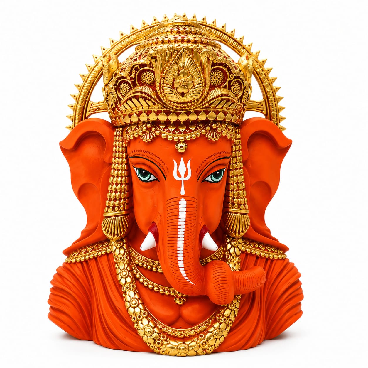 8-Inch Orange & Gold Ganesha Idol for Home Decor & Office | Handcrafted Decorative Ganesh Murti | Premium Finish | Gift for Housewarming and other occasions