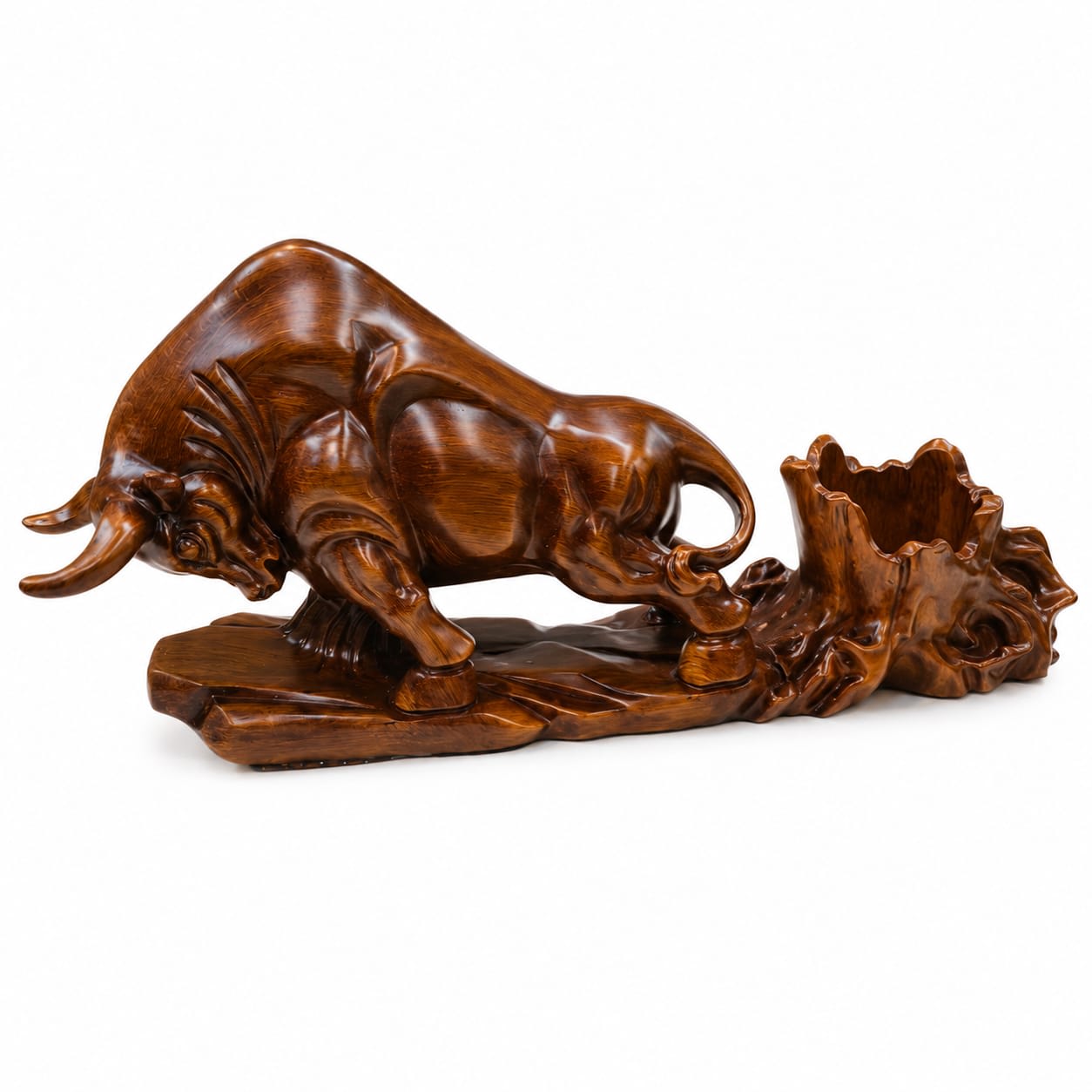 Handcrafted Teak Wood Bull Showpiece with Built-In Planter – 20 Inch Decorative Wooden Sculpture | Premium Home & Office Décor | Single Piece Teak Wood Craft
