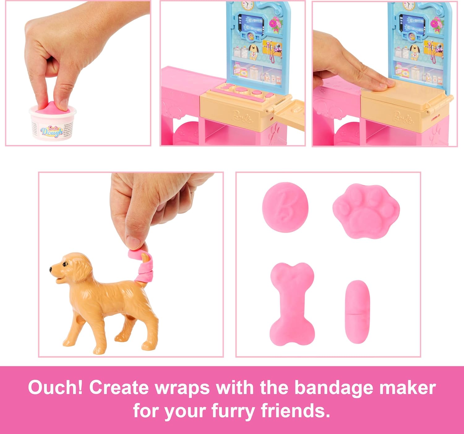 Barbie Fast Cast Veterinarian Clinic Playset with Pink Colored Hair Fashion Doll, Vet Furniture & 10+ Accessories Including Molds & Dough for Bandages