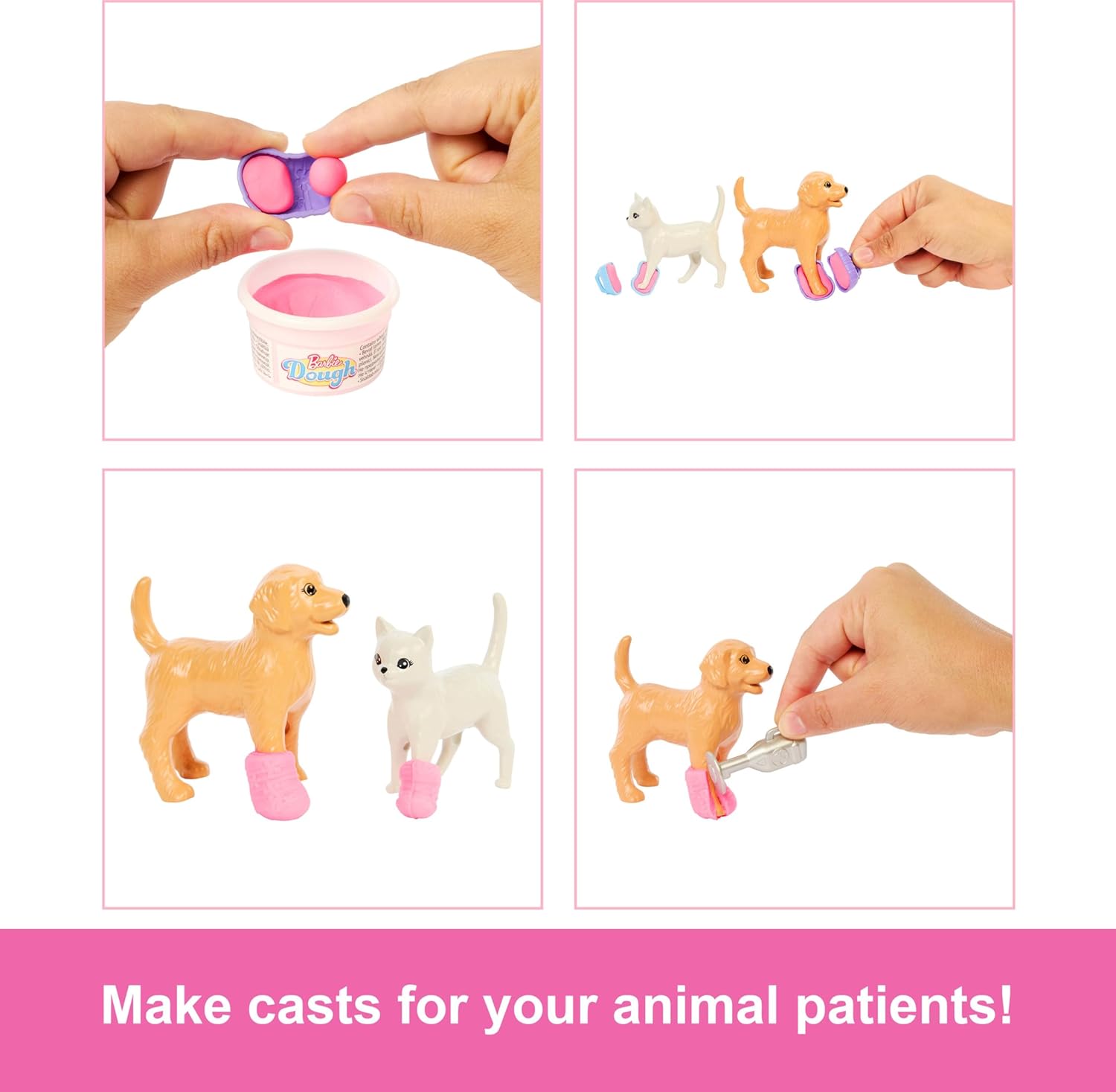 Barbie Fast Cast Veterinarian Clinic Playset with Pink Colored Hair Fashion Doll, Vet Furniture & 10+ Accessories Including Molds & Dough for Bandages