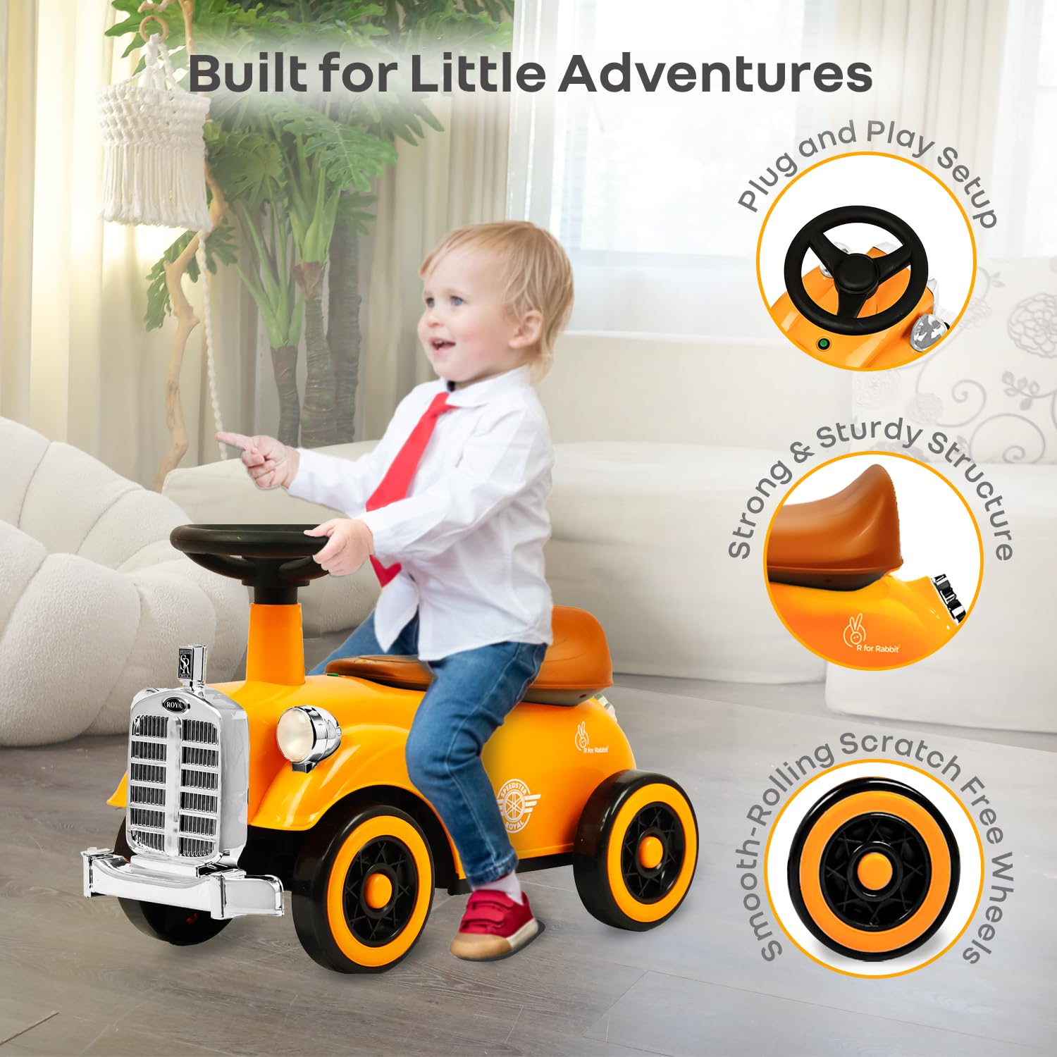 R for Rabbit Speedster Royal Ride-On Car Orange Brown β Vintage Style Fun for Little Riders!