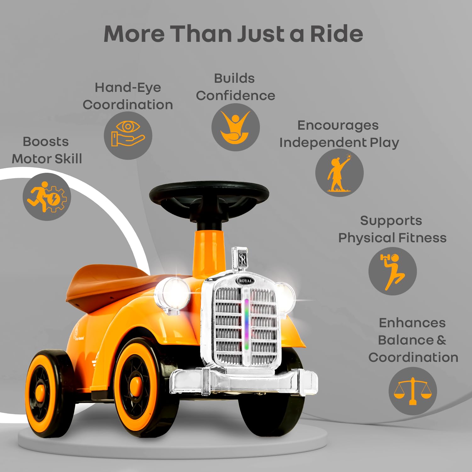 R for Rabbit Speedster Royal Ride-On Car Orange Brown β Vintage Style Fun for Little Riders!