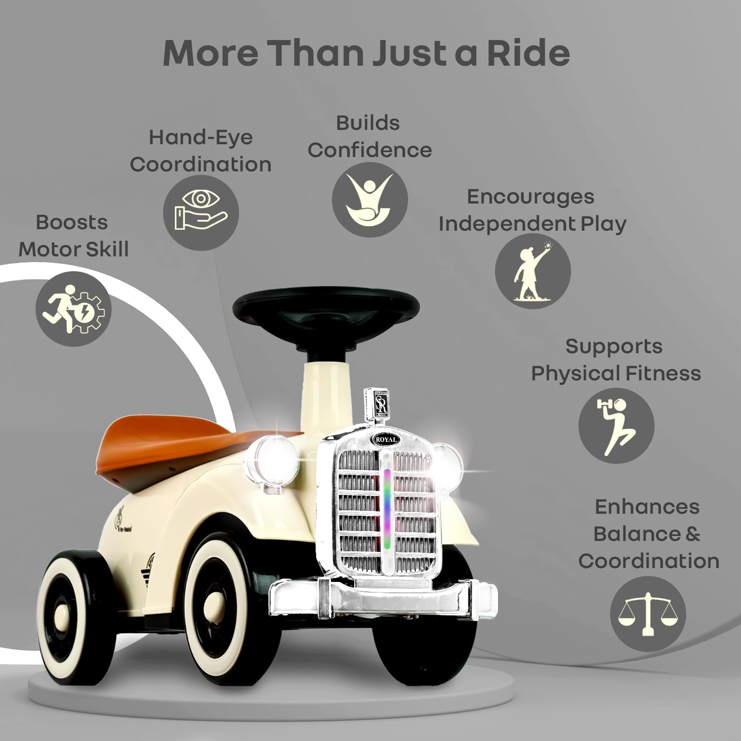 R for Rabbit Speedster Royal Ride-On Car Cream Brown β Vintage Style Fun for Little Riders!