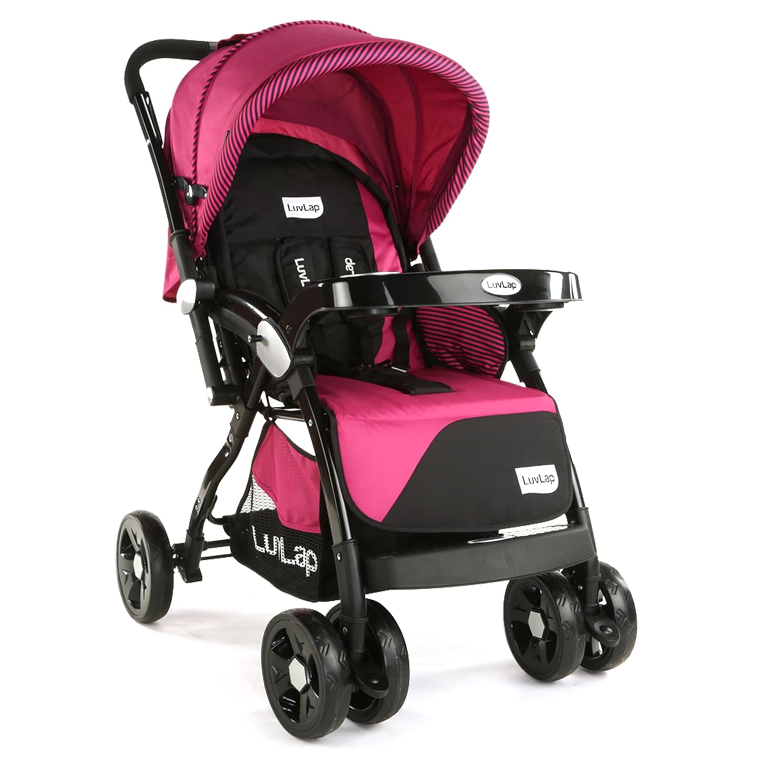 LuvLap Galaxy Baby Stroller & Pram Pink with Reversible Handle, 5-Point Safety Harness & Reclining Seat