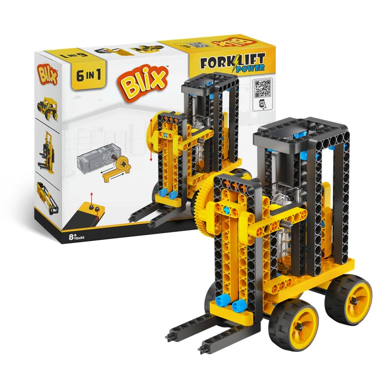 BLIX Motorized Forklift Construction Set | 6-in-1 STEM Building Kit with 180 ABS Parts | Rack & Pinion Learning Toy for Kids Age 8+