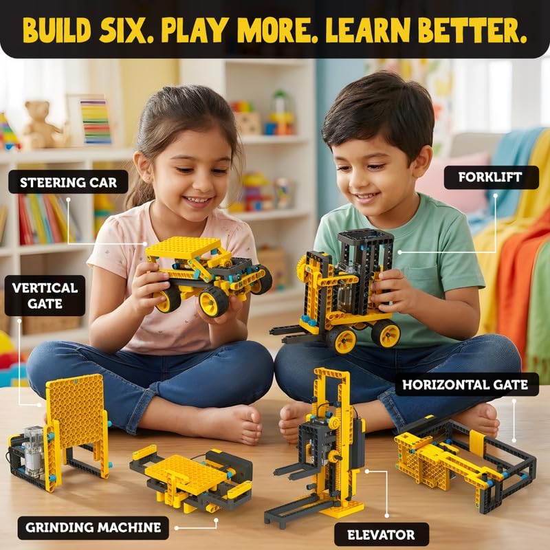 BLIX Motorized Forklift Construction Set | 6-in-1 STEM Building Kit with 180 ABS Parts | Rack & Pinion Learning Toy for Kids Age 8+