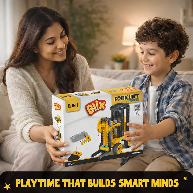 BLIX Motorized Forklift Construction Set | 6-in-1 STEM Building Kit with 180 ABS Parts | Rack & Pinion Learning Toy for Kids Age 8+