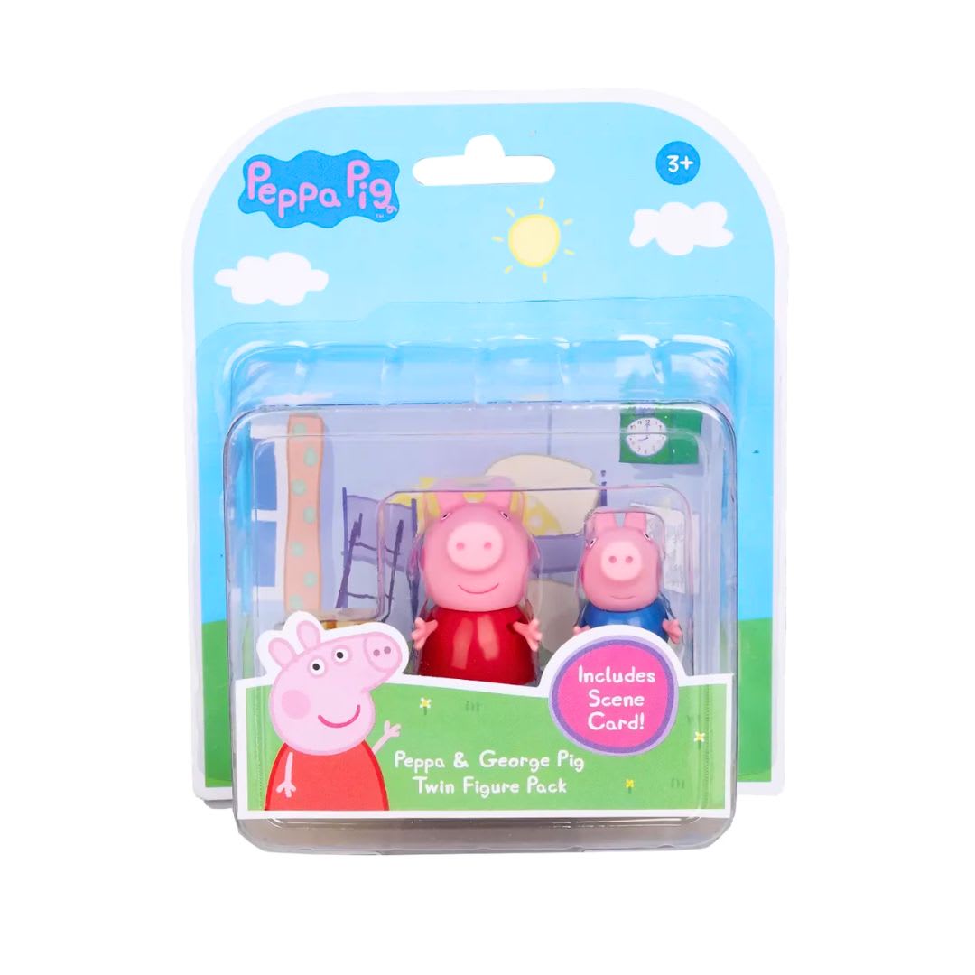 Peppa Pig & George Twin Figure Fun Pack | Poseable Character Figures with Scene Card | Preschool Toy for Kids Age 3+
