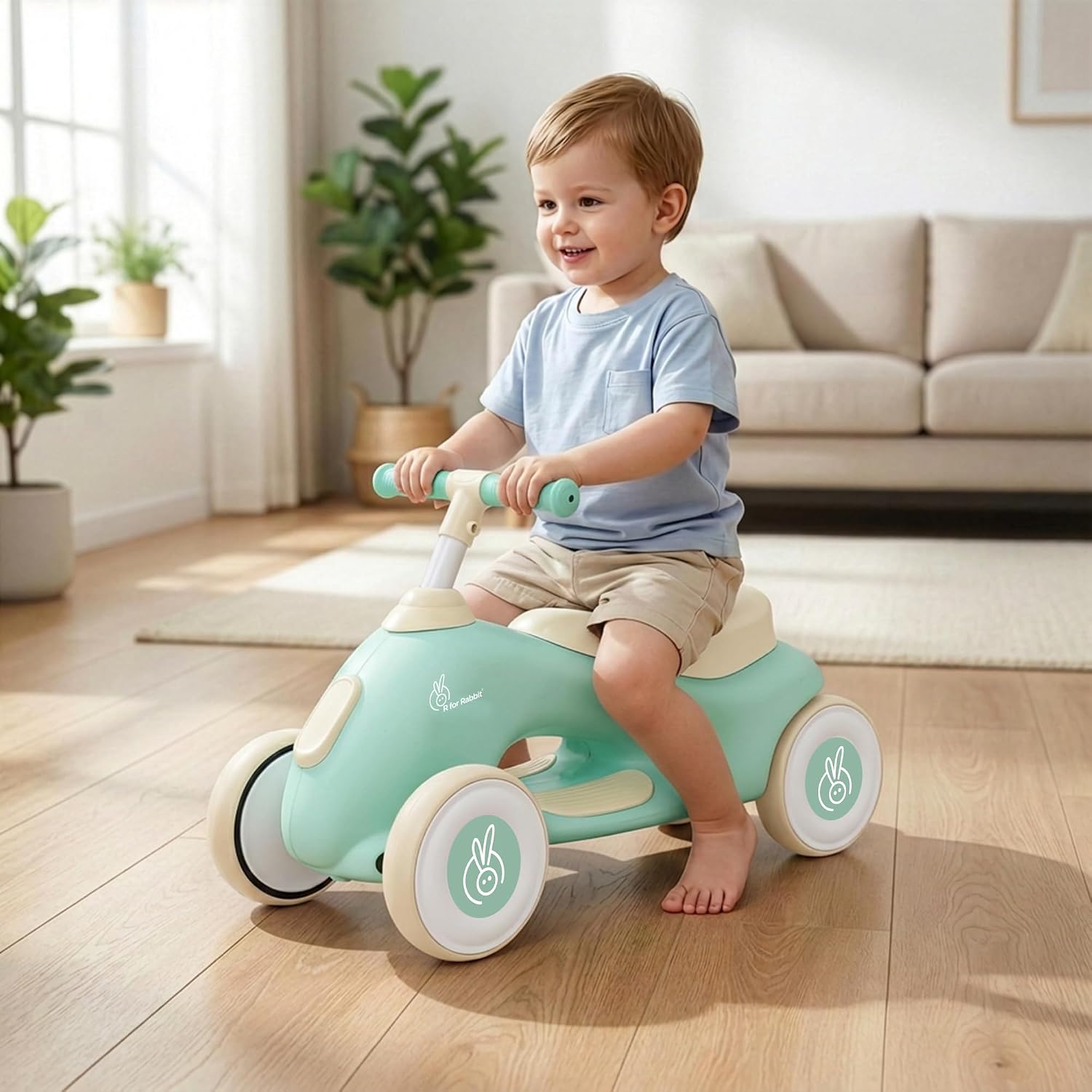 R for Rabbit Speedster Zoomy Push Ride-On Car for Kids (1-4 Years) | Wide TPE Wheels, ABEC-7 Bearings, Ergonomic Seat & Non-Slip Footrest | Up to 20 kg Green-Cream