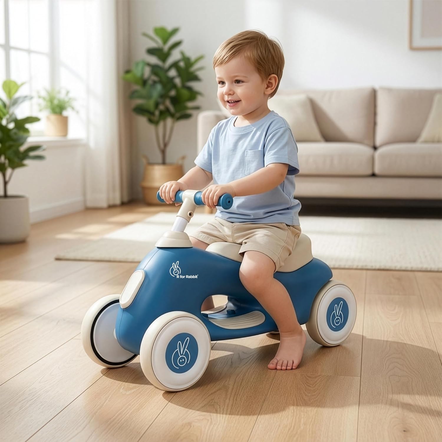 R for Rabbit Speedster Zoomy Push Ride-On Car for Kids (1-4 Years) | Wide TPE Wheels, ABEC-7 Bearings, Ergonomic Seat & Non-Slip Footrest | Up to 20 kg Blue-Grey