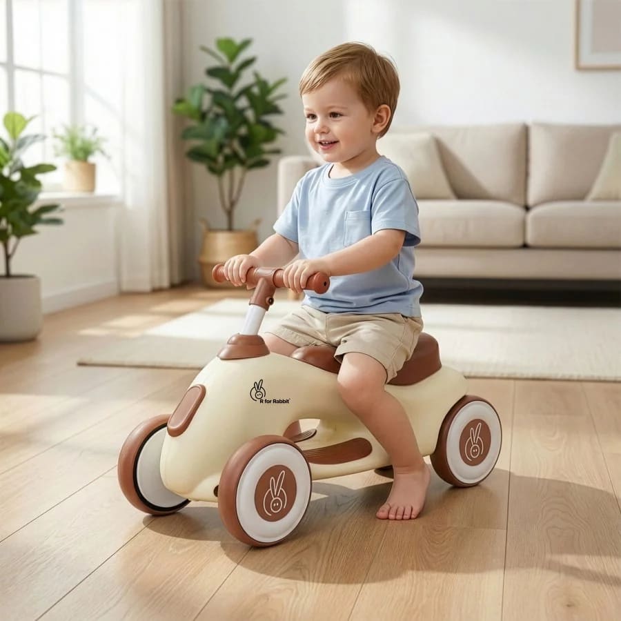 R for Rabbit Speedster Zoomy Push Ride-On Car for Kids (1-4 Years) | Wide TPE Wheels, ABEC-7 Bearings, Ergonomic Seat & Non-Slip Footrest | Up to 20 kg Cream-Brown
