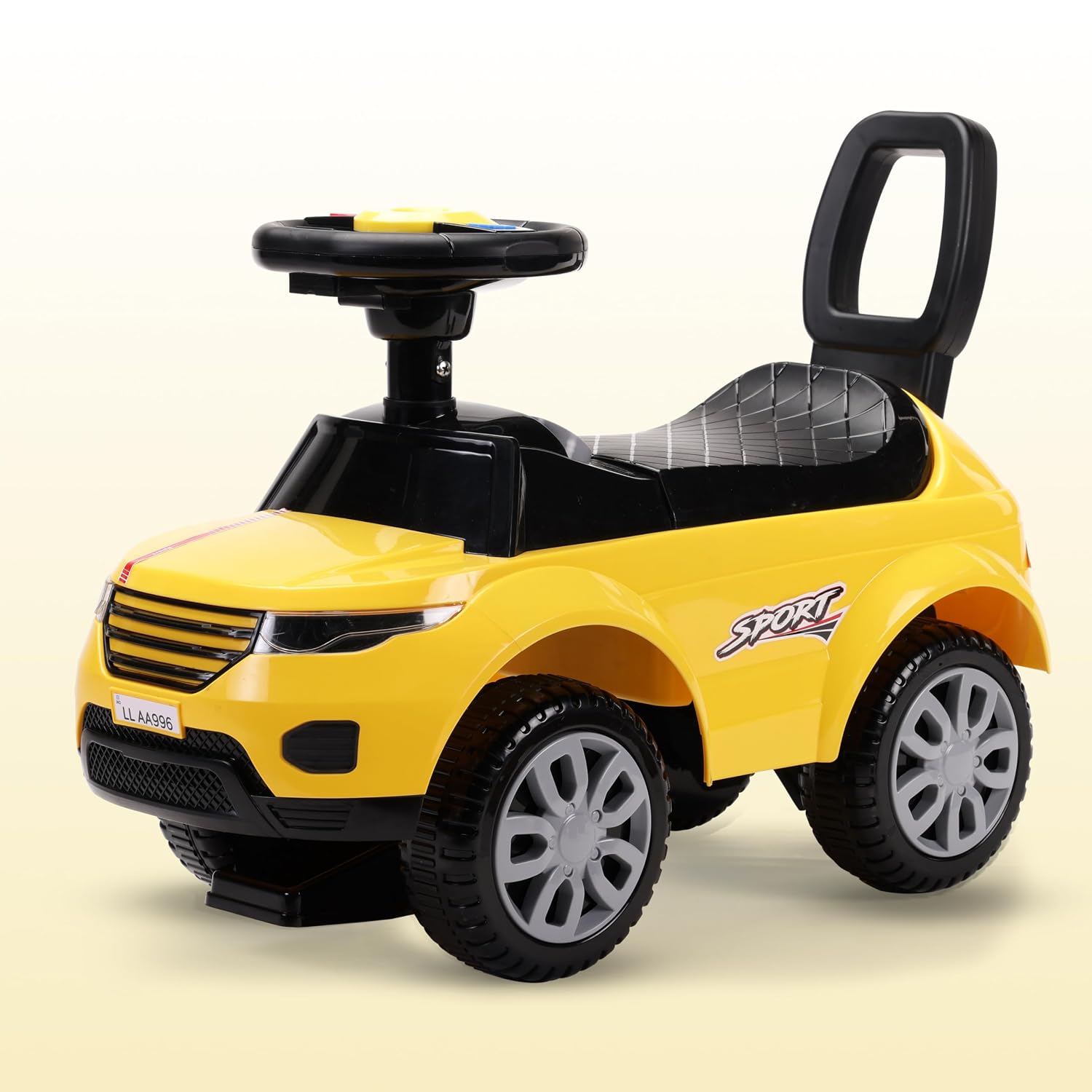 LuvLap Starlight Ride-On Push Car for Kids with Music, Horn & Lights | Parent Push Handle, Safety Guard, Backrest, Under-Seat Storage | Baby Ride-On Toy Yellow