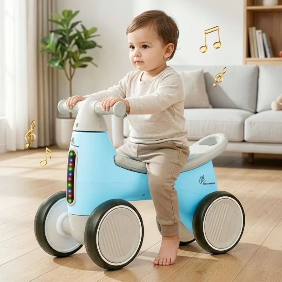 R for Rabbit Speedster Glider Baby Ride-On Push Car for Kids (1-4 Years) | Music, LED Lights, EVA Wheels, Toy Storage | BPA-Free | Up to 20 kg - Blue