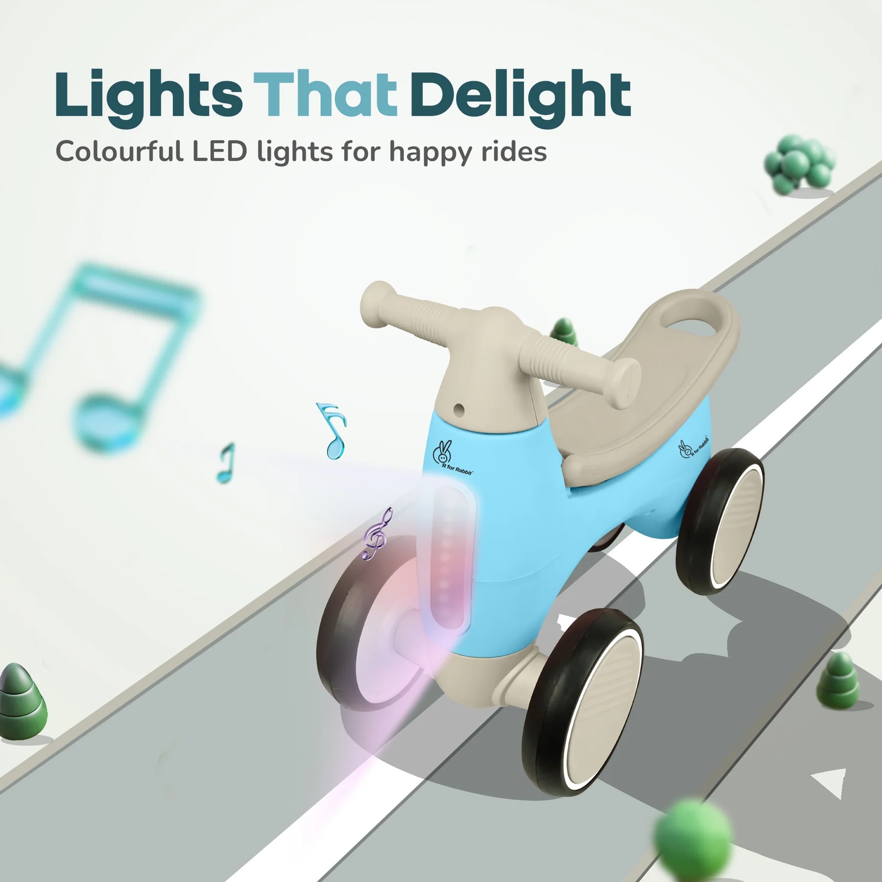 R for Rabbit Speedster Glider Baby Ride-On Push Car for Kids (1-4 Years) | Music, LED Lights, EVA Wheels, Toy Storage | BPA-Free | Up to 20 kg - Blue