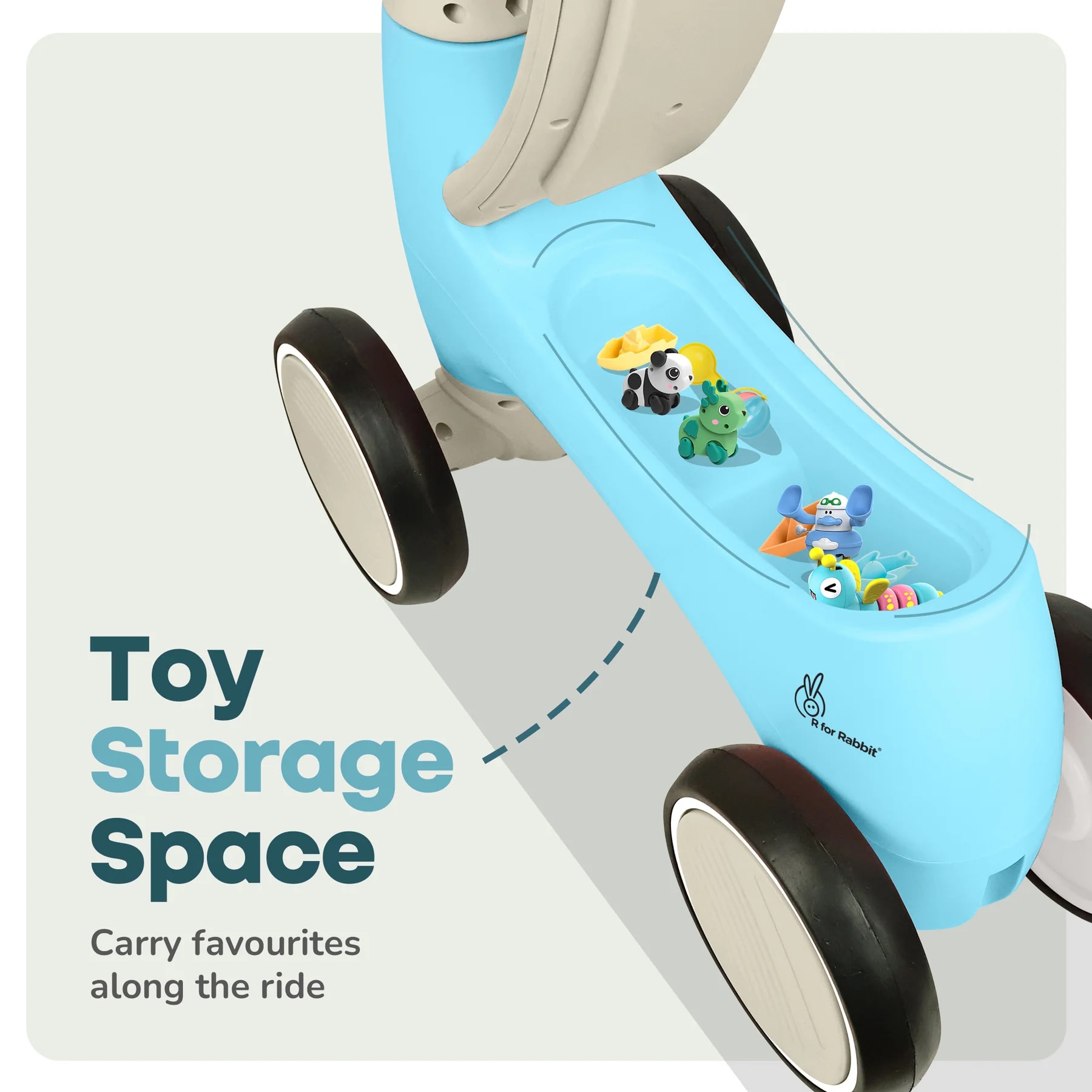 R for Rabbit Speedster Glider Baby Ride-On Push Car for Kids (1-4 Years) | Music, LED Lights, EVA Wheels, Toy Storage | BPA-Free | Up to 20 kg - Blue