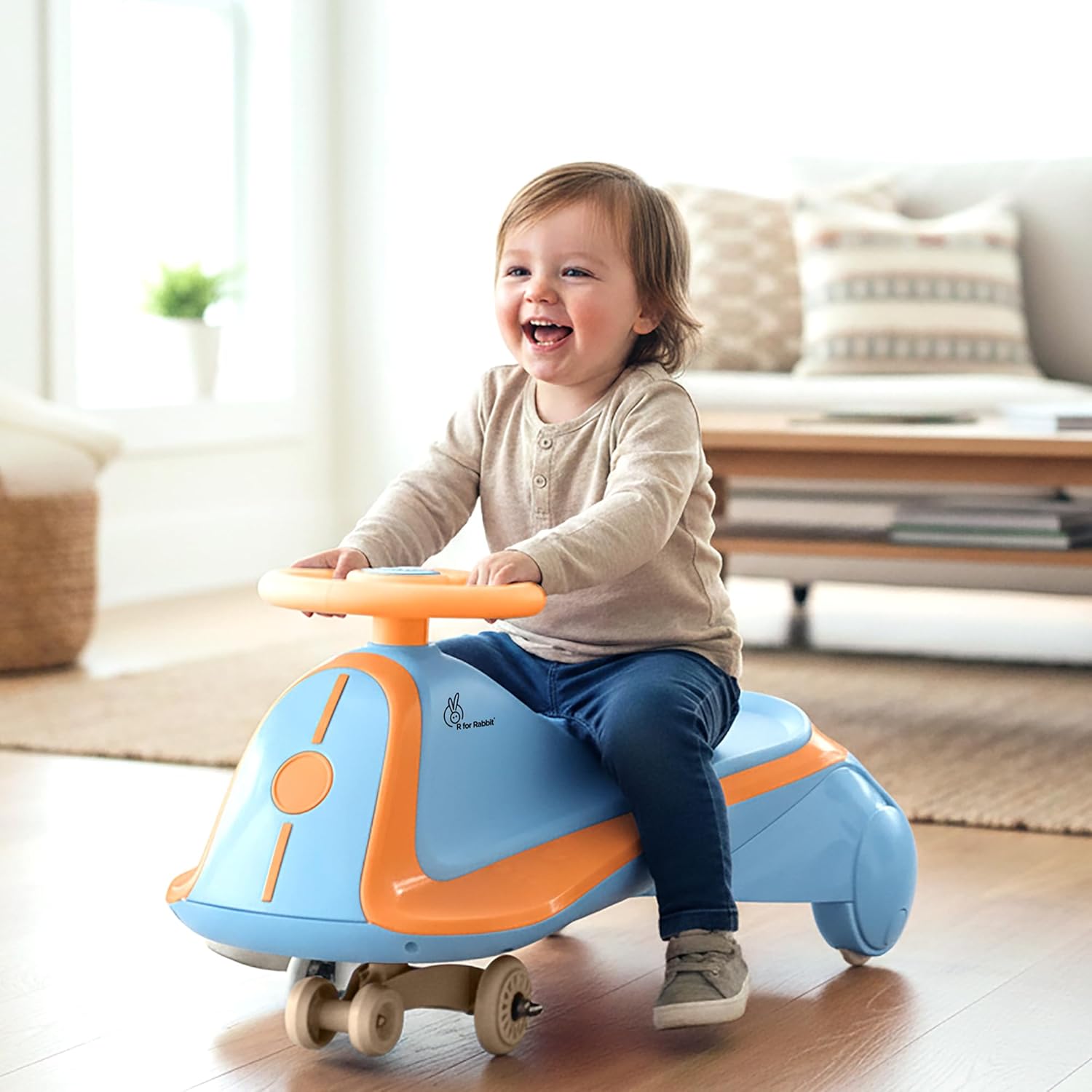 R for Rabbit Iya Iya Sportz Ace Swing Car for Kids (2-5 Years) | BIS Certified Wiggle Ride-On with ABEC-7 Bearings, Scratch-Free Wheels & Stable Triangular Design | Up to 75 kg - Blue Orange