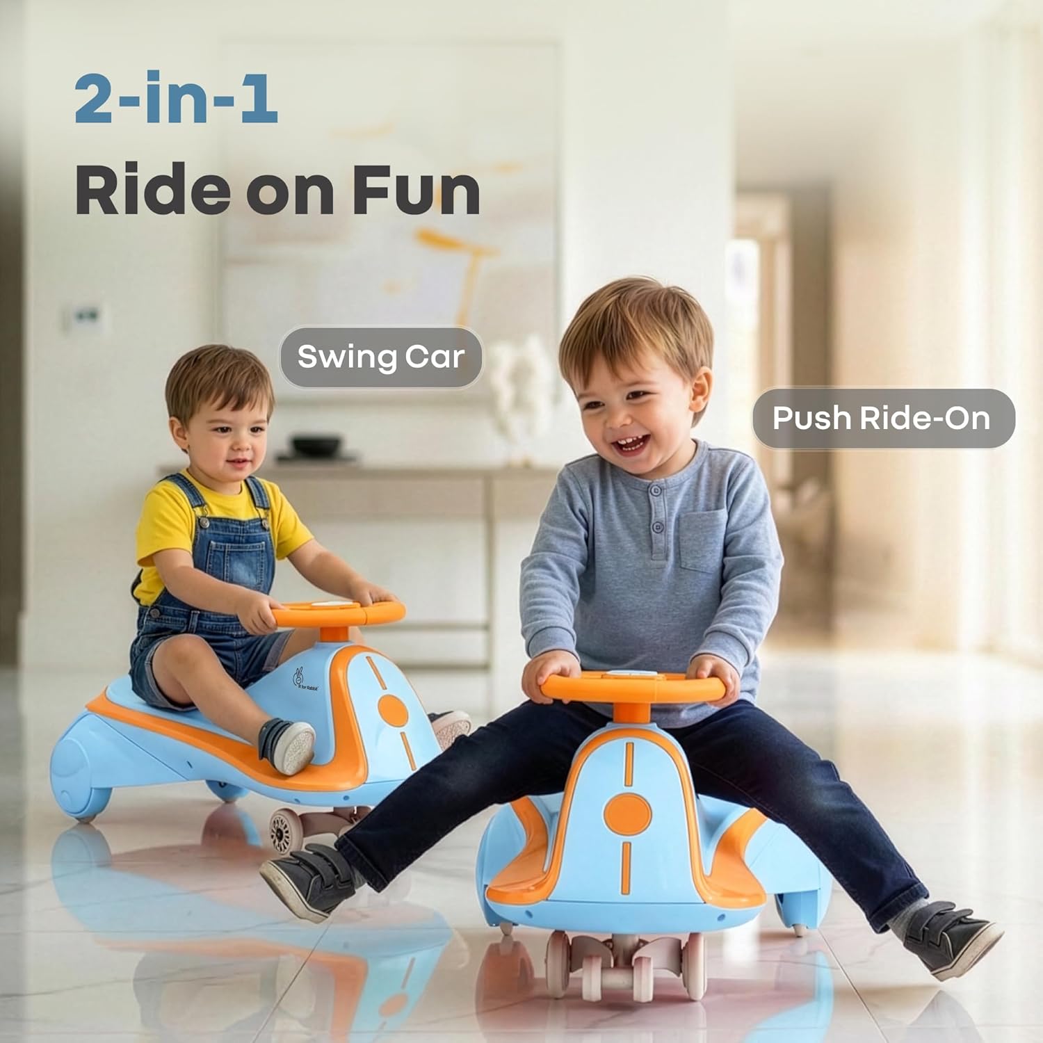 R for Rabbit Iya Iya Sportz Ace Swing Car for Kids (2-5 Years) | BIS Certified Wiggle Ride-On with ABEC-7 Bearings, Scratch-Free Wheels & Stable Triangular Design | Up to 75 kg - Blue Orange