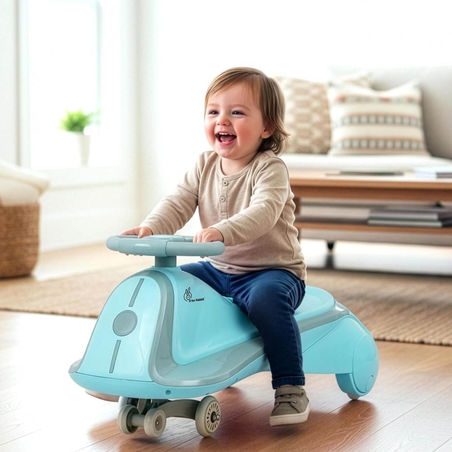 R for Rabbit Iya Iya Sportz Ace Swing Car for Kids (2-5 Years) | BIS Certified Wiggle Ride-On with ABEC-7 Bearings, Scratch-Free Wheels & Stable Triangular Design | Up to 75 kg - Lake Blue