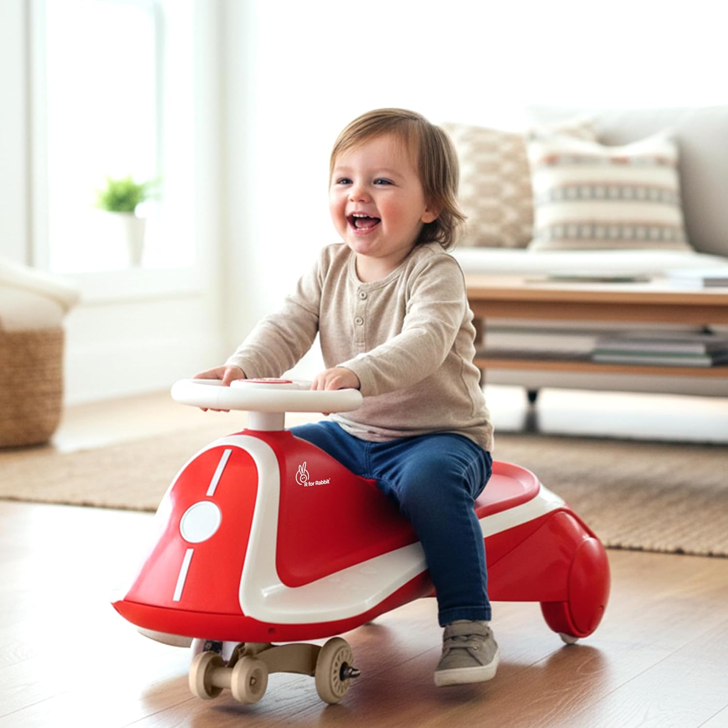R for Rabbit Iya Iya Sportz Ace Swing Car for Kids (2-5 Years) | BIS Certified Wiggle Ride-On with ABEC-7 Bearings, Scratch-Free Wheels & Stable Triangular Design | Up to 75 kg - Red Grey