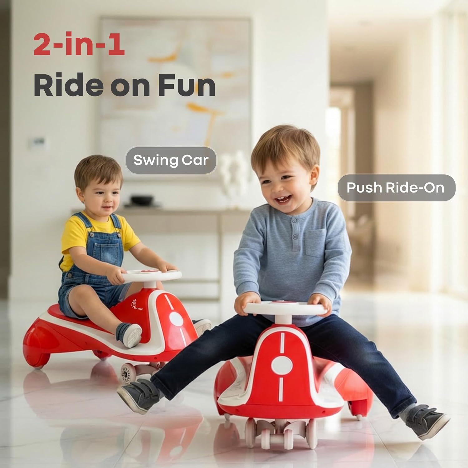 R for Rabbit Iya Iya Sportz Ace Swing Car for Kids (2-5 Years) | BIS Certified Wiggle Ride-On with ABEC-7 Bearings, Scratch-Free Wheels & Stable Triangular Design | Up to 75 kg - Red Grey