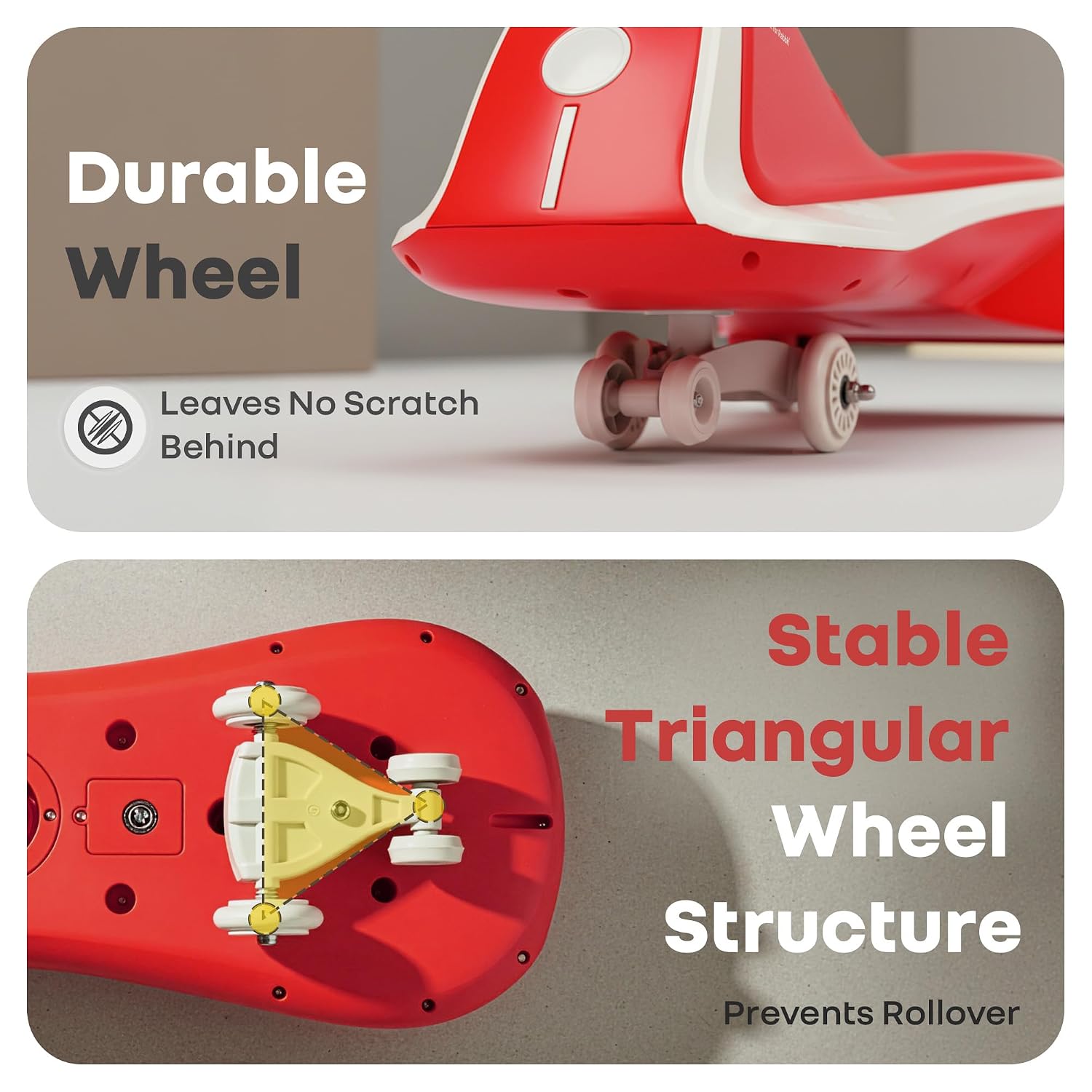 R for Rabbit Iya Iya Sportz Ace Swing Car for Kids (2-5 Years) | BIS Certified Wiggle Ride-On with ABEC-7 Bearings, Scratch-Free Wheels & Stable Triangular Design | Up to 75 kg - Red Grey