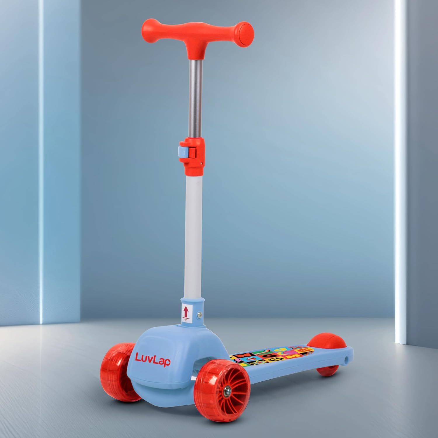 LuvLap Elegant 3-Wheel Kick Scooter for Kids (3-10 Years) | LED Wheels, Adjustable Handlebar, Lean-to-Steer, Wide Anti-Slip Deck & ABEC-7 Bearings - Blue Red