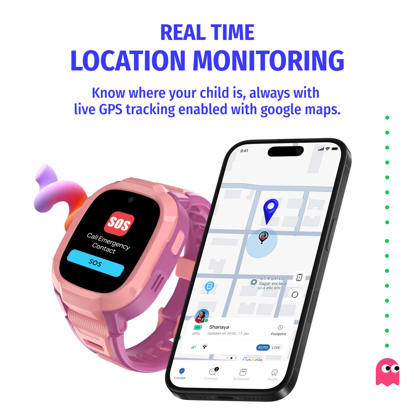 Noise Junior Explorer 2 Smart Watch Pink for Kids with 4G SIM Compatible, 2-Way Video & Voice Calling, Geofencing, Real Time Location Monitoring via Google Maps