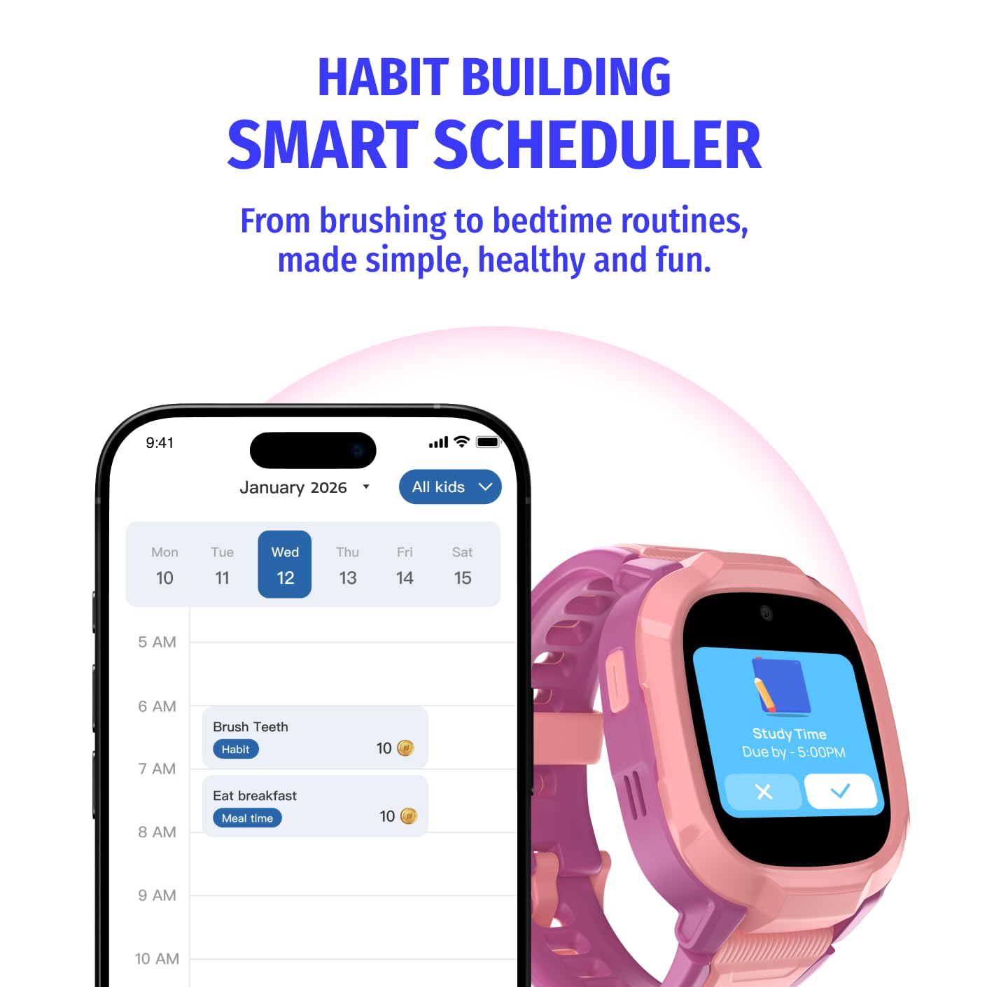 Noise Junior Explorer 2 Smart Watch Pink for Kids with 4G SIM Compatible, 2-Way Video & Voice Calling, Geofencing, Real Time Location Monitoring via Google Maps