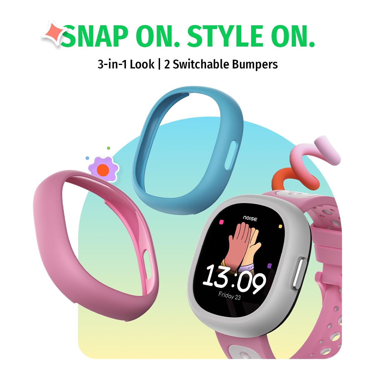 Noise Junior Champ 3 Smart Watch for Kids Astro Orbit | 3-in-1 Look with 2 Switchable Bumpers, in-Built Learning Hub, Habit Builder, Exam & School Mode, SOS, 100+ Cloud Faces, Parental Control
