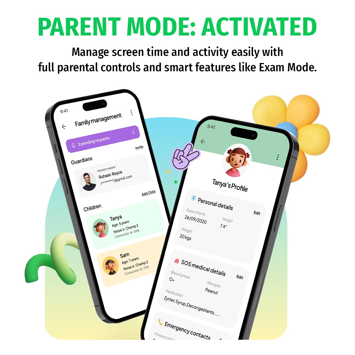 Noise Junior Champ 3 Smart Watch for Kids Black Blaze | 3-in-1 Look with 2 Switchable Bumpers, in-Built Learning Hub, Habit Builder, Exam & School Mode, SOS, 100+ Cloud Faces, Parental Control