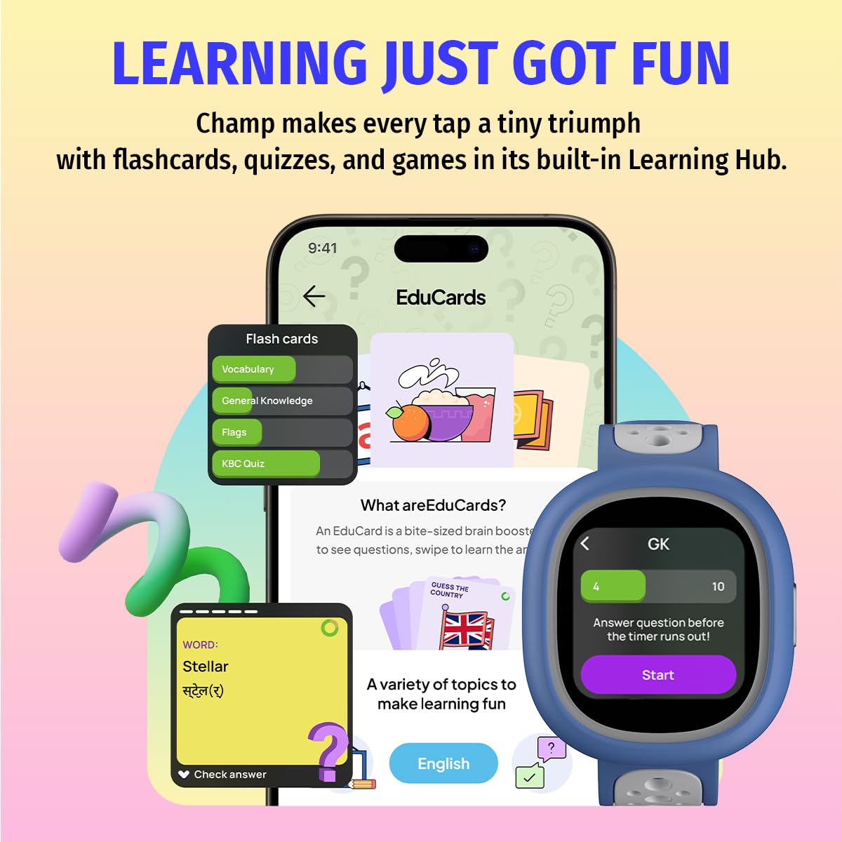 Noise Junior Champ 3 Smart Watch for Kids Cotton Cloud | 3-in-1 Look with 2 Switchable Bumpers, in-Built Learning Hub, Habit Builder, Exam & School Mode, SOS, 100+ Cloud Faces, Parental Control