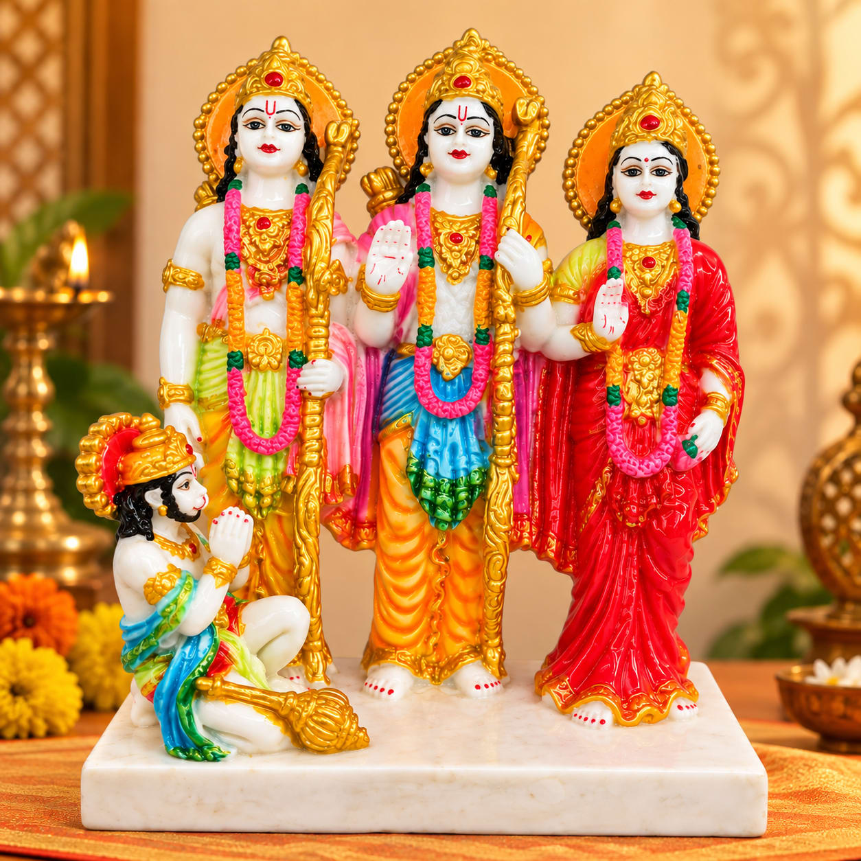 Ram Darbar Idol with Lord Ram, Sita, Lakshman & Hanuman | 11 Inch Decorative Religious Statue for Home Temple, Pooja Room & Gifting